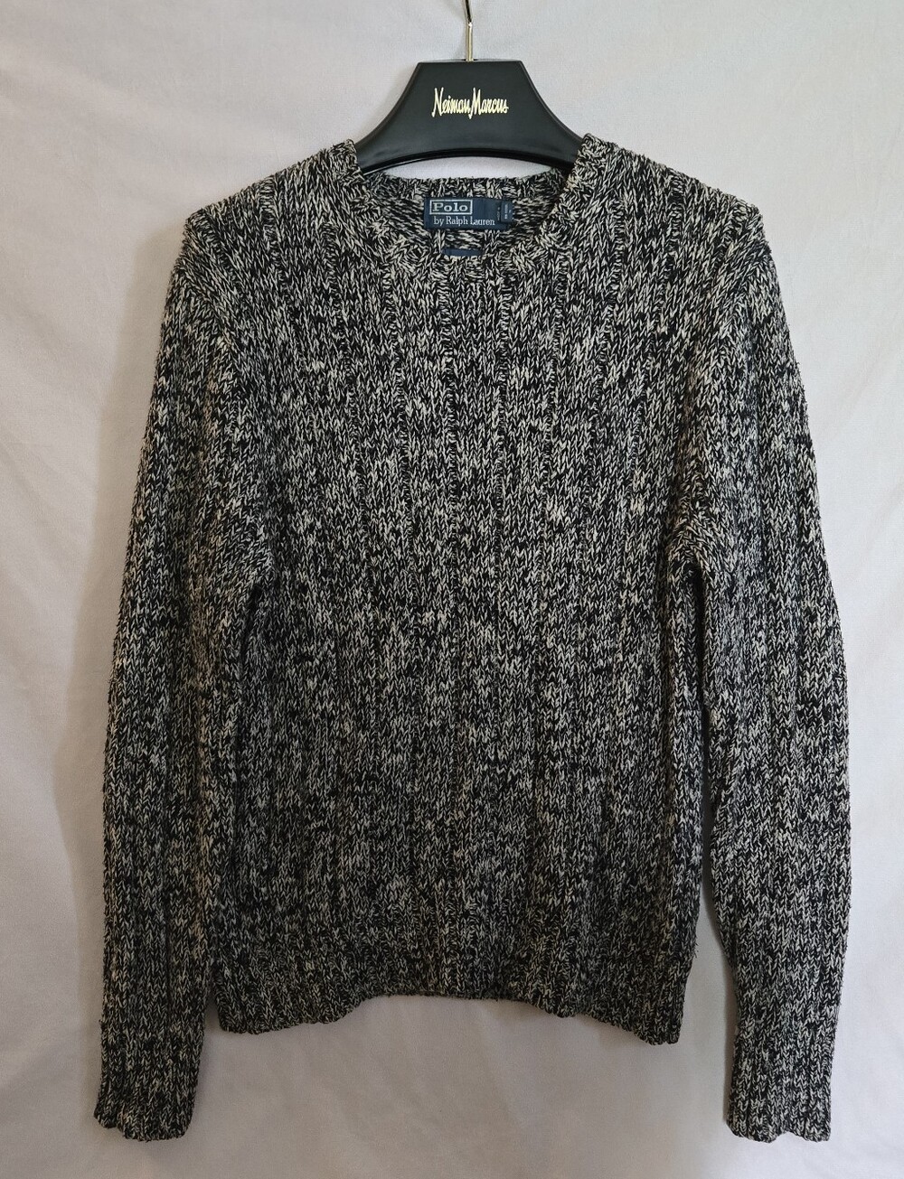 POLO RL RALPH LAUREN CHUNKY KNIT SWEATER * BLACK / CREAM * SZ.M